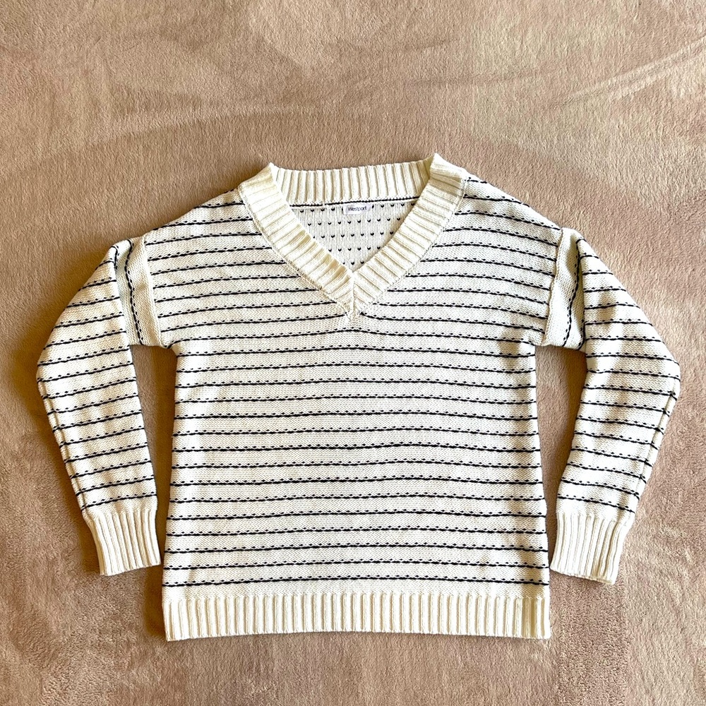 Westport Striped V-Neck Pullover Sweater | sz L